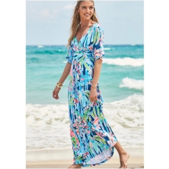 Lilly Pulitzer Dresses & Skirts - Lilly Pulitzer Parigi Stretch Maxi Dress Style 23900 Kimono Sleeve XXS Stretch